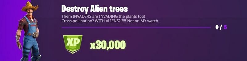 "Destroy alien trees" week 6 Epic challenge (Image via ThePlatiumAgent/Twitter)